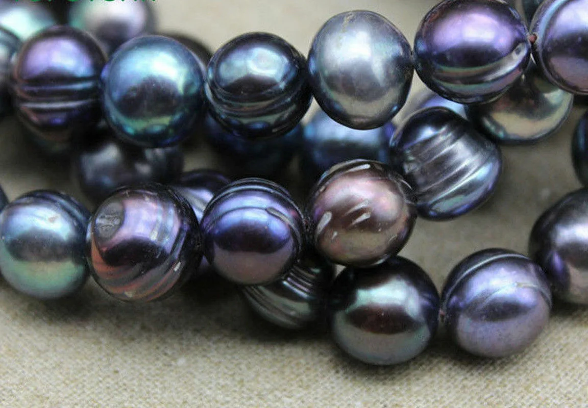 

Rare Huge 10-11mm Natural Black Freshwater Baroque Pearl Loose Beads 15''