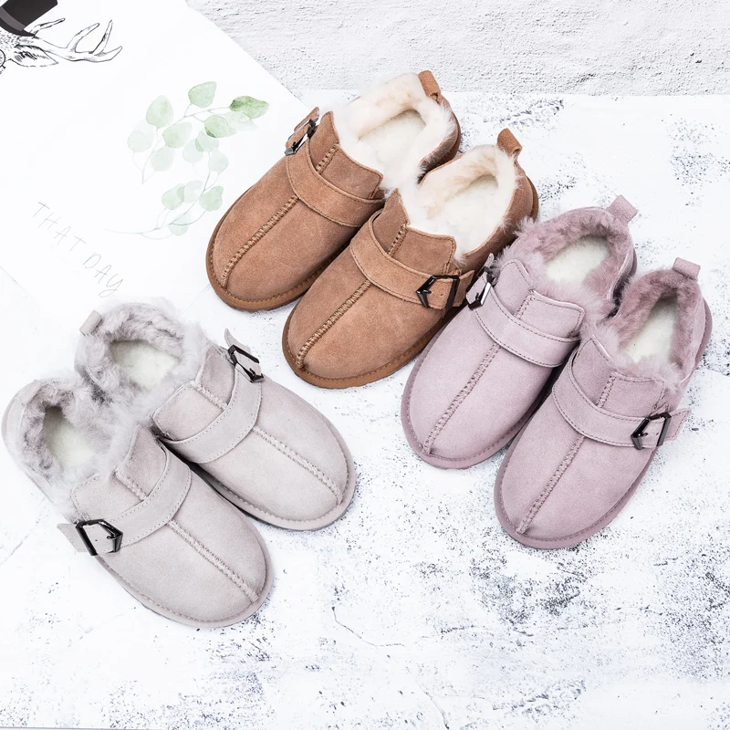 Genuine Leather 2024 Shoes Women 100% Natural Wool Shoes Moccasins Loafers Soft Leisure Flats Female Casual Footwear Snow Boots