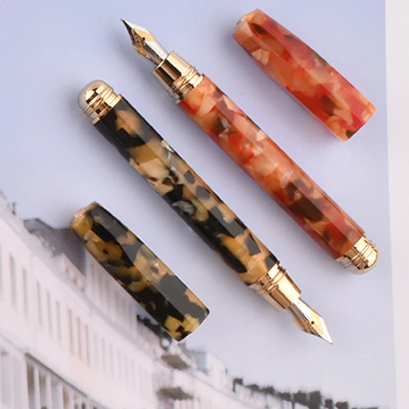 Fuliwen Exquisite Marble Celluloid Fountain Pen Rhombus Beautiful Ice Flower Iridium M Nib Writing Gift Pens Supplies