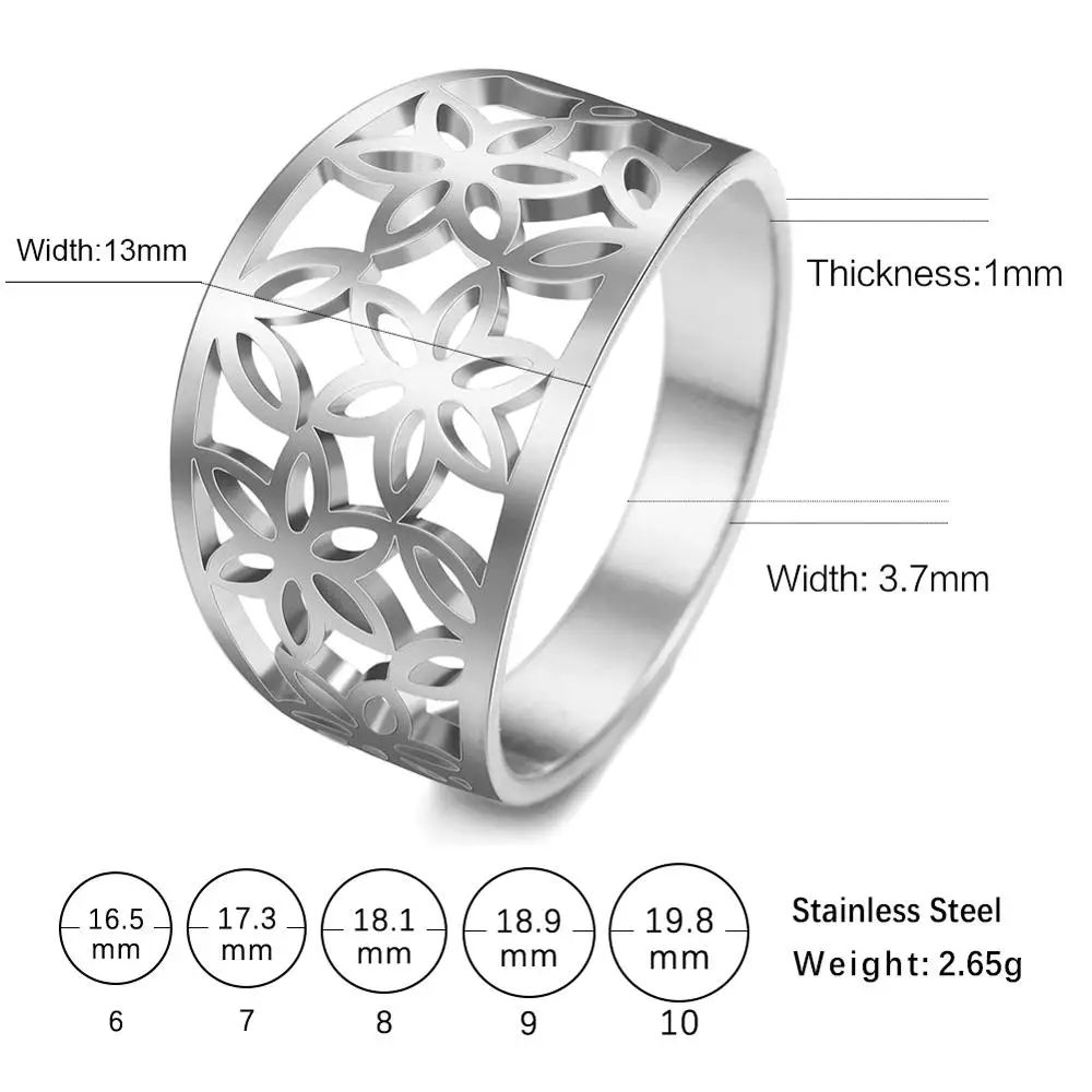 Skyrim Bohemian Flower of Life Ring Women Girls Stainless Steel Elegant Casual Rose Gold Color Rings Jewelry Anniversary Gift