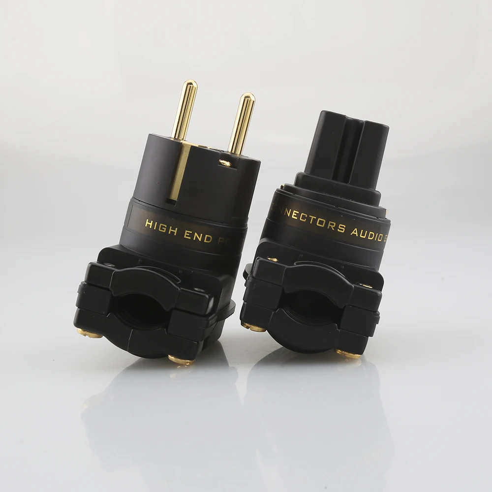 Audiocrast Gold/Rhodium Plated US/EU SCHUKO Mains Right Angle Male Plug to IEC C13 Female Socket HIFI Power Connector