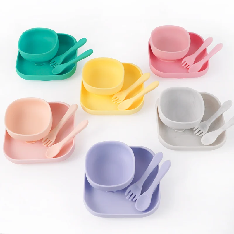 2022 New Children's Tableware Food Supplement Bowl BPA Free Waterproof Tableware Square Plate With Leakproof Spoon Fork