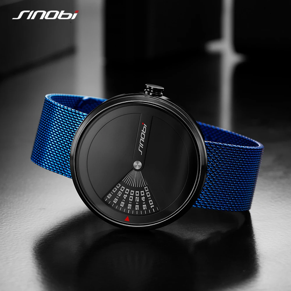 SINOBI Mens Fashion Watches Original Design Creative Wristwatch Stainless Steel Mesh Strap Mens Business Watch Relogio Masculino