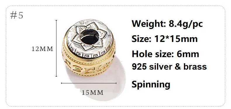 925 Silver Tibetan Six Words Proverb Spinning Beads Buddhist OM Mantra Turning Loose Beads Good Luck Jewelry Findings