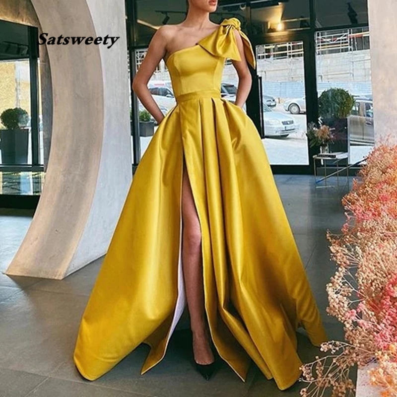 Vestido De Fiesta largo con bolsillos, traje elegante con abertura lateral, vestido De noche