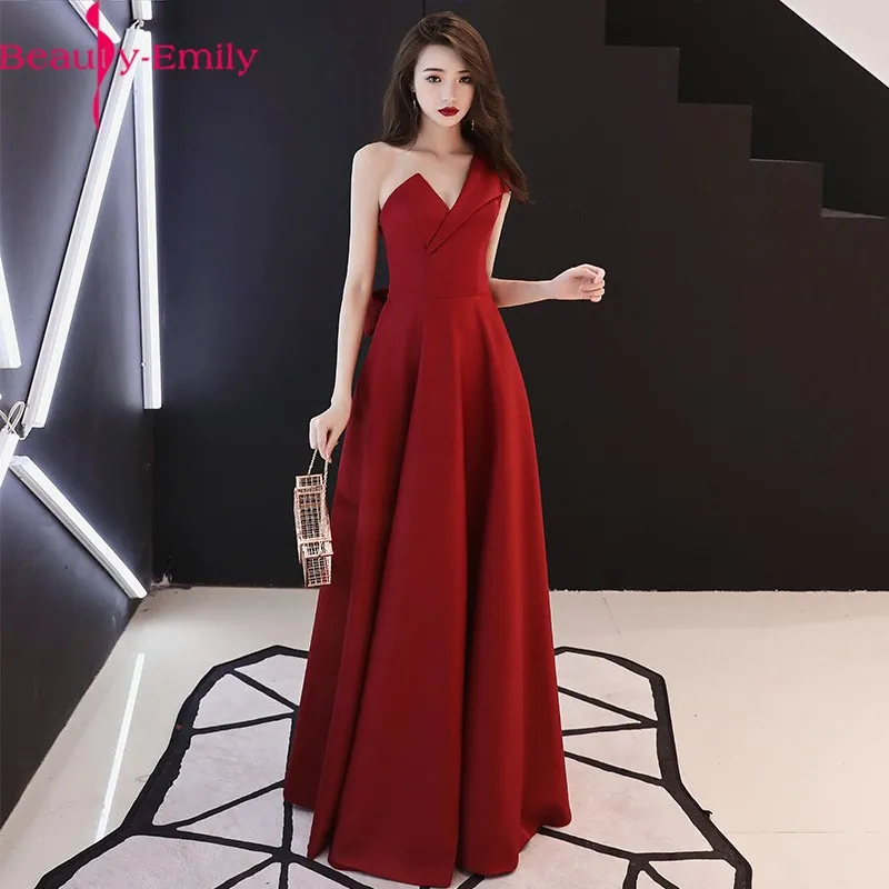 

New Arrival Sexy One Shoulder A Line Evening Dress Long Fashion Zipper Back Formal Party Dress with Sashes Real Photo