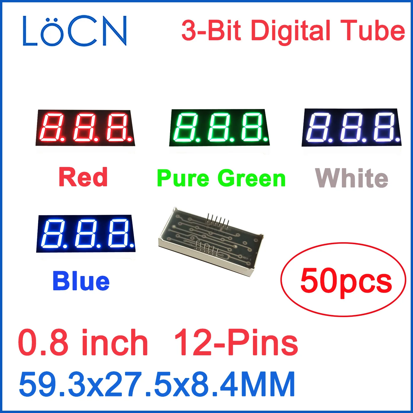 

0.8 inch LED Display Digital tube 3 bit RED BLUE WHITE YELLOW PURE GREEN Common Cathode Anode High Bright Clock Display 50PCS