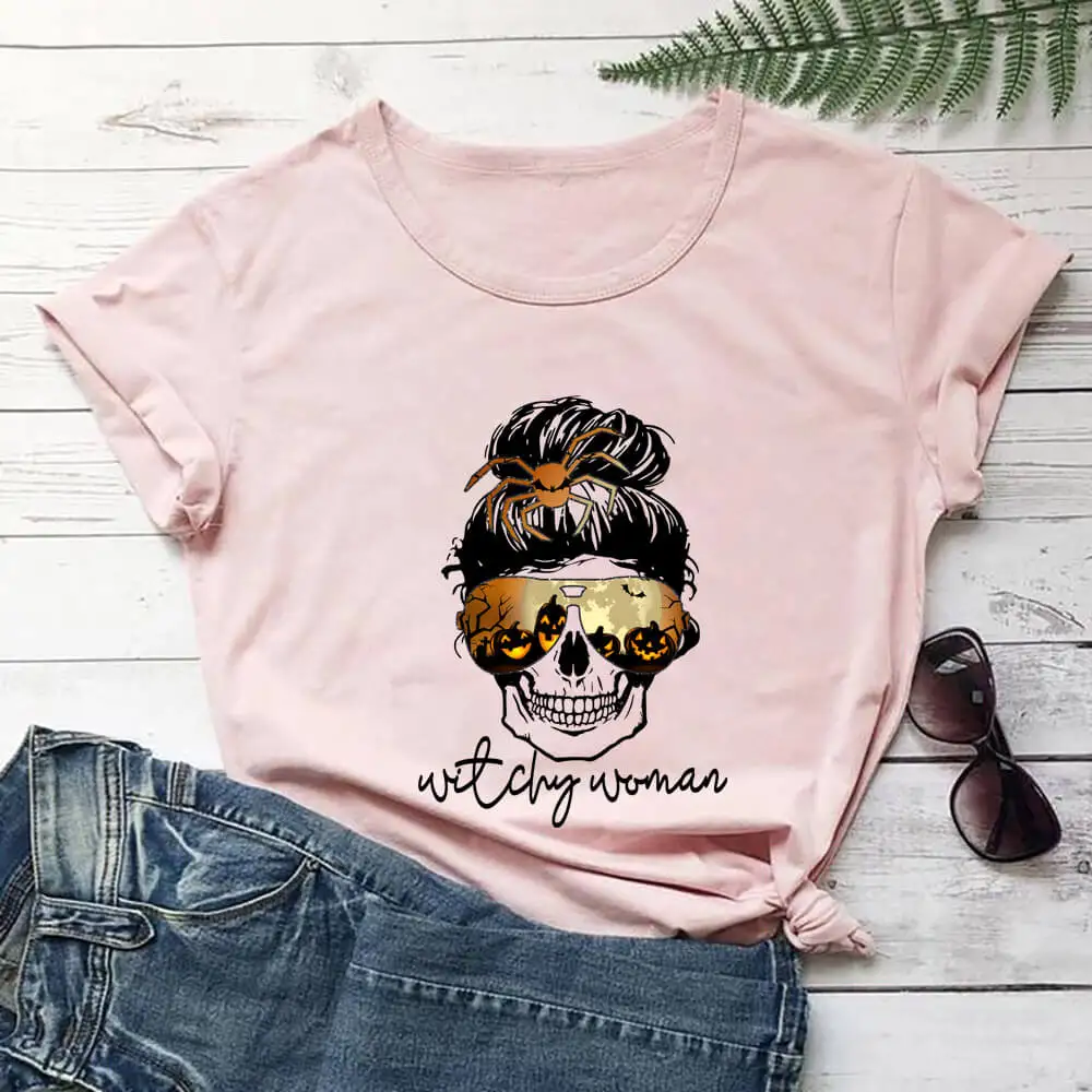 

Witchy Woman Colored Print New Arrival Casual 100%Cotton Funny T Shirt Stylish Skull Mom Life Holiday Shirt Halloween Shirts