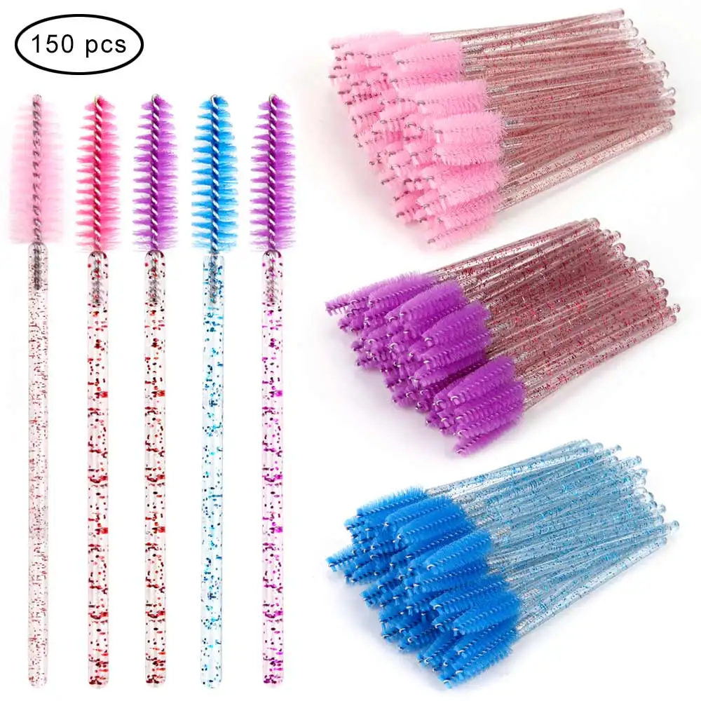 150Pcs Disposable Applicators Eye Brush Mascara Wands Cosmetic Brush Eyelashes Diamond Handle Make Up Spoolers Comb Brushes Tool