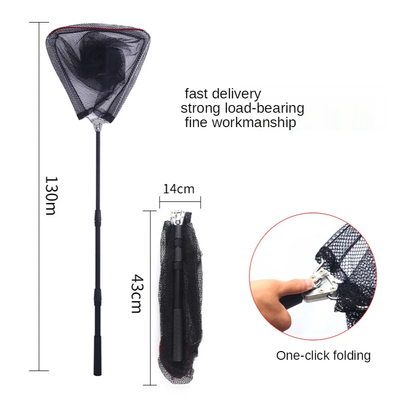 Aluminum Alloy Folding Dip Net Telescopic Three Section Dip Net Triangular Head Fine Eye Fishing Net Telescopic Folding Hand Net