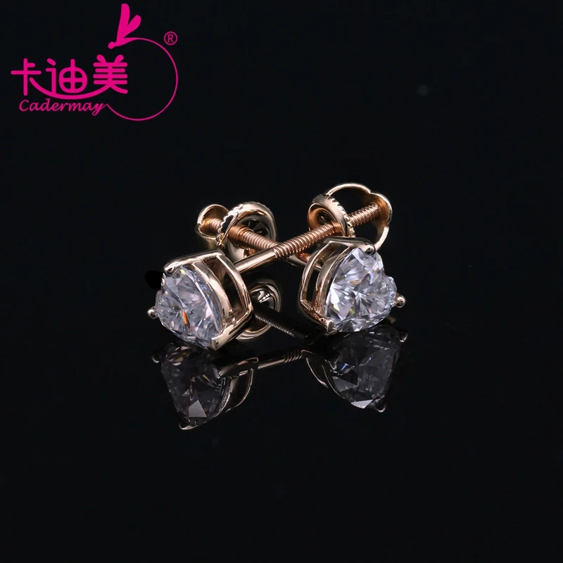 

CADERMAY 14k Rose Gold Moissanite Ear Studs 5mm D VVS1 Heart Shape Moissanite Diamond Earrings Trendy Fancy Moissanite Earrings