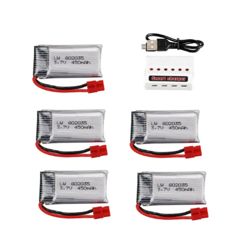 3.7V 450mAh Lipo Battery + Charger For SYMA X15 X5A-1 X15C X15W RC Drone Spare Parts 3.7v 802035 Rechargeable Battery