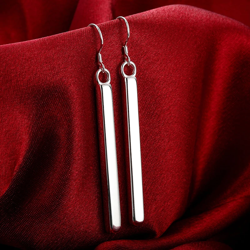 Silver 925 Jewelry Sets Square Column Necklaces Drop Earring For Women Fashion Jewelry Set