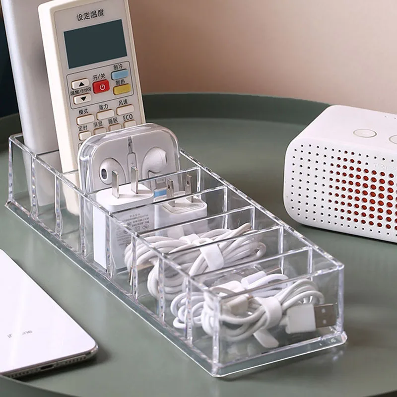 

Transparent Data Line Storage Container Desk Stationery Makeup Organizer Key Jewelry Box Office Holder Cable Storage Box