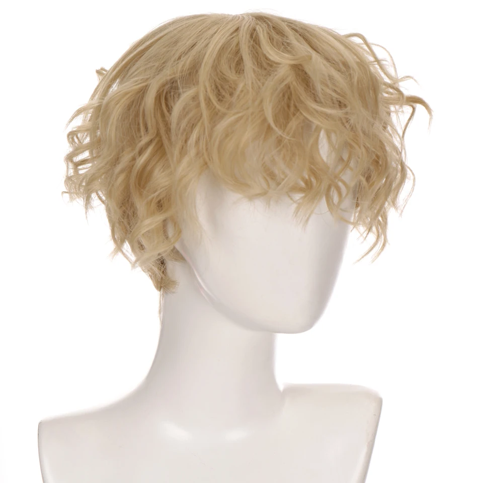 LUPU Synthetic Short Hair Men\'s Curly Wig With Bangs Cosplay Boys Wigs For Daily Party Black Pink Anime High Temperature Hair
