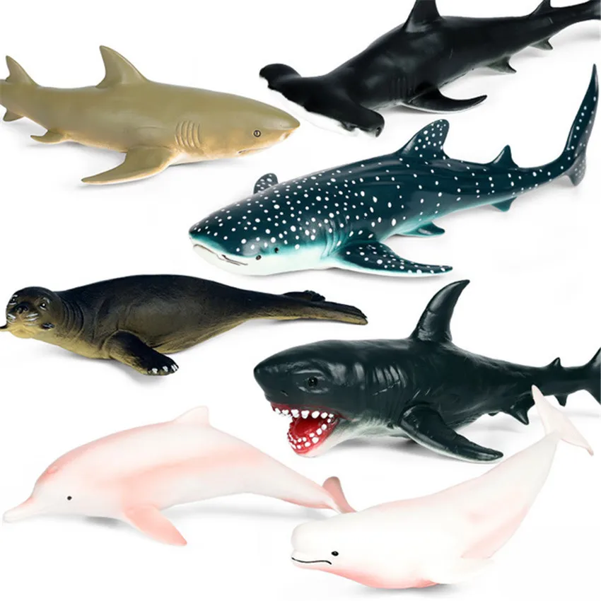 Simulation Sea Animals Model Soft Rubber Killer Whale Great White Shark Dolphin Penguin Walrus Action Figures Doll Toys For Kids