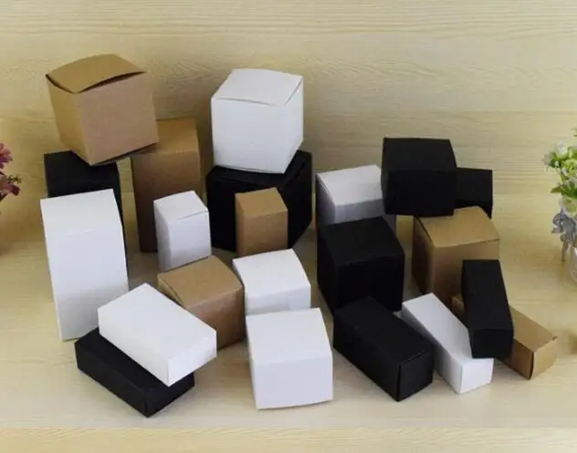 50pcs- 20 sizes available Brown/White/Black blank Kraft Paper Box for Cosmetic valves tubes Craft Candle Gift Packing Boxes