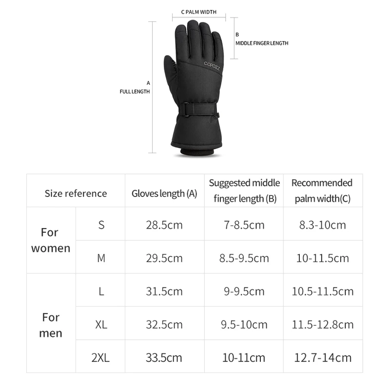 COPOZZ-guantes de esquí para hombre y mujer, ultraligeros, impermeables, cálidos, para Snowboard, moto, nieve, resistentes al viento