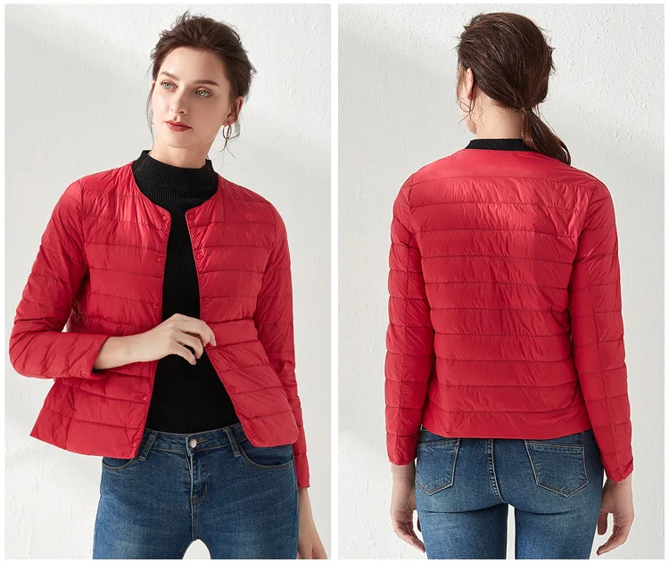 Women's Ultralight Down Liner Jacket, Collarless Packable Puffer Coat, Warm Thin Winter Layer, O-Neck Portable Padded Parka