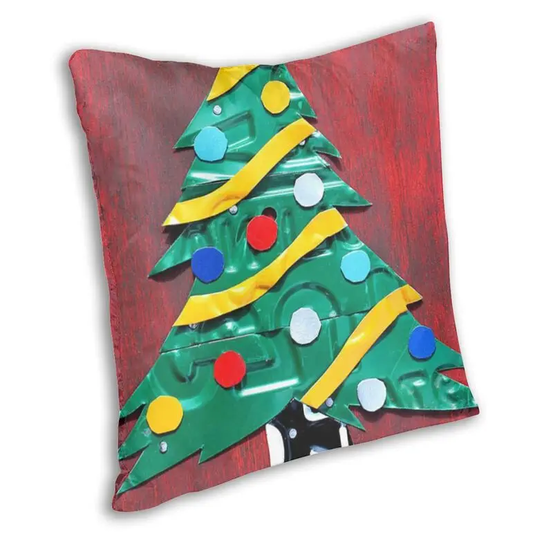 Noel Merry Christmas Tree Cushion Cover 45x45cm Home Decor  Xmas Holiday License Plate Art Throw Pillow for Living Room