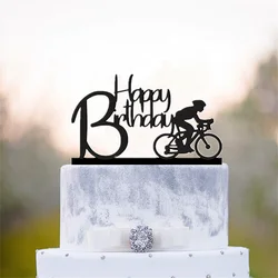 Happy Birthday Cake Topper Wood Acrylic Road Bike Cyclist Cake Supplies Ride A Bicycle Unique Party Cake Decor