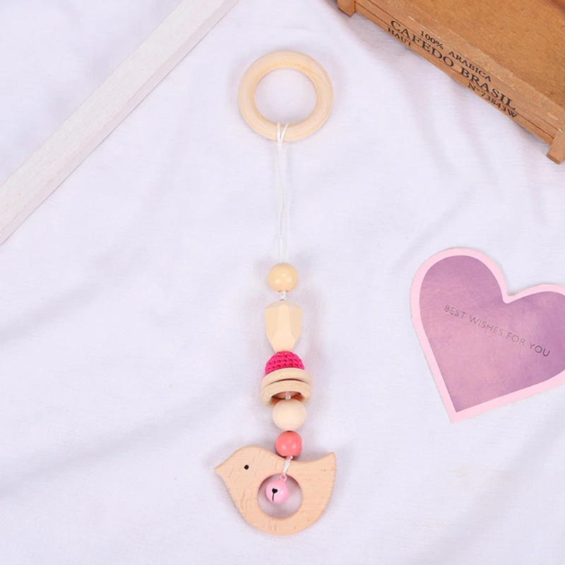 4Pcs/Set Baby Gym Frame Stroller Hanging Pendants Wooden Ring Teether Molar Teething Nursing Rattle Toys Gifts Infant Room Decor