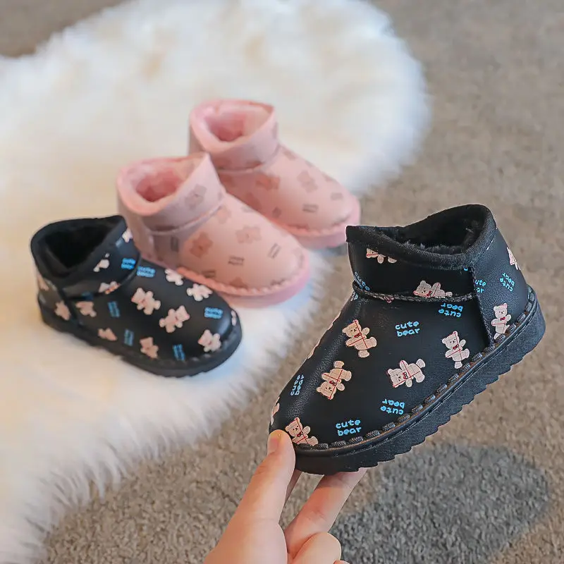 

Зимние ботинки для девочек 2022, утепленные, не скользящие, на мягкой подошве, короткие ботинки с бархатной подкладкой, Детские теплые ботинки, нескользящая хлопковая обувь