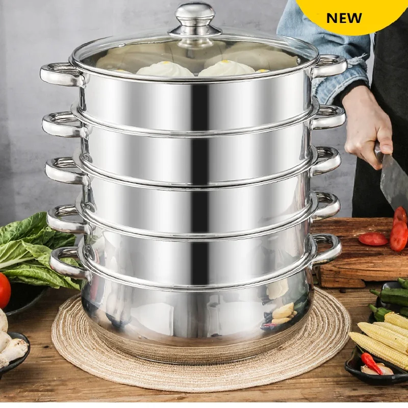 Steamer pot Utensil stainless steel large size 28cm diameter 5 layer cooking pot steamed food casserole