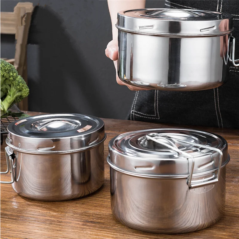 Thicken Stainless Steel Round Lunch Box Multipurpose Portable Bento Boxes Kitchen Food Storage Container with Lids Tableware