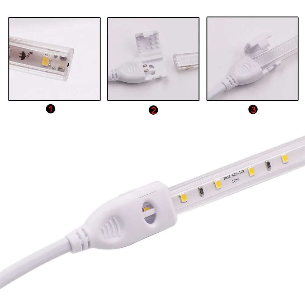 Imagem -05 - Tira Conduzida à Prova Impermeável Água Dimmerable 2835 120leds Branco Branco Quente Alta Segurança Interior Lâmpada ao ar Livre Mais ue Eua Plug 220v 110v