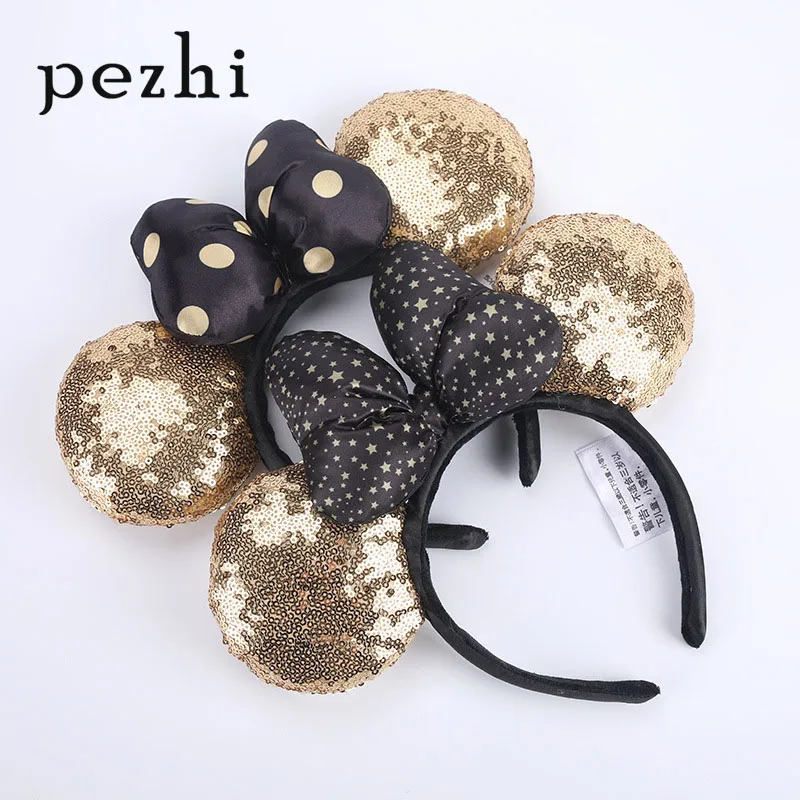 

New Mickey hair band dark night gold sequins female wave point Minnie headband rabbit ears headdress hairband