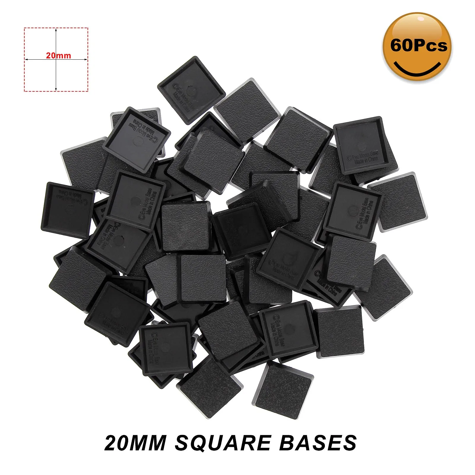 40pcs/60pcs/100pcs 20mm*20mm Square Model Bases for Wargames Table Games Plastic Black MB1020