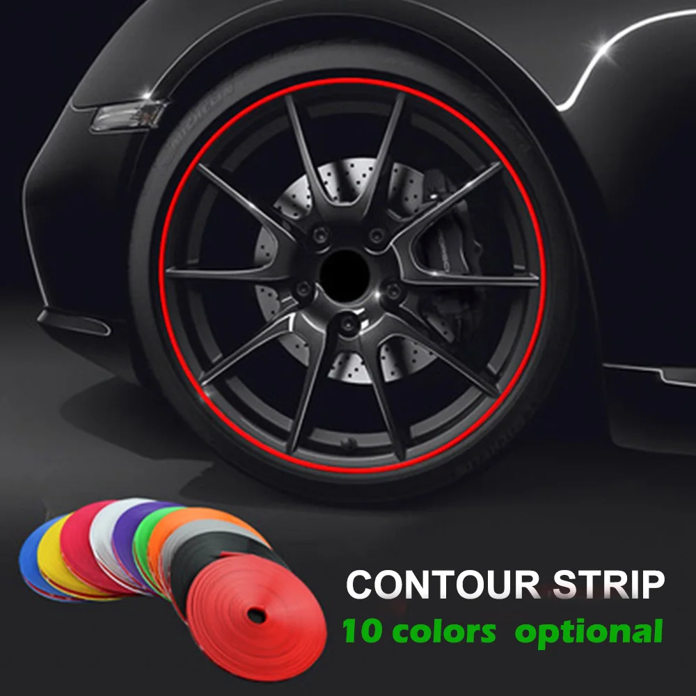 Auto Wheel Trim Strip Tyre Rim Crash Strip Wheel Hub Anti Scraping Scratch Decorative Thread Tape Red Rims contour Protector