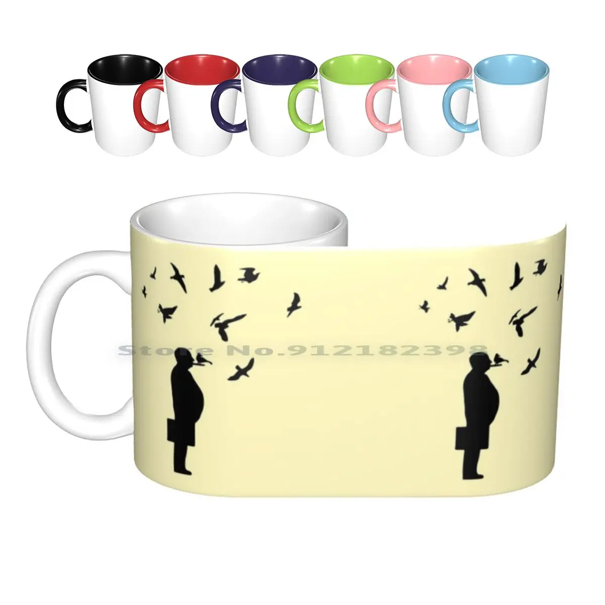 Tazas de cerámica con silueta de pájaros, tazas de café, té con leche, alfredhacchcock, Taylor Hitchcock, Hitchcock, Scary Birds