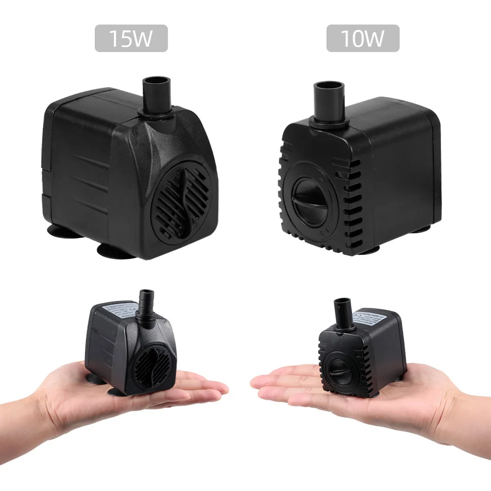 10W/15W Ultra-Quiet Submersible Water Fountain Pump Fish Tank Pond Aquarium Water Pump USB Fountain Pump with 12 LED Light