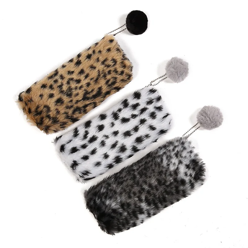 Della stampa del leopardo della cassa di matita Della Peluche estojo escolar Kawaii estuche escolar scuola forniture trousse scolaire stylo