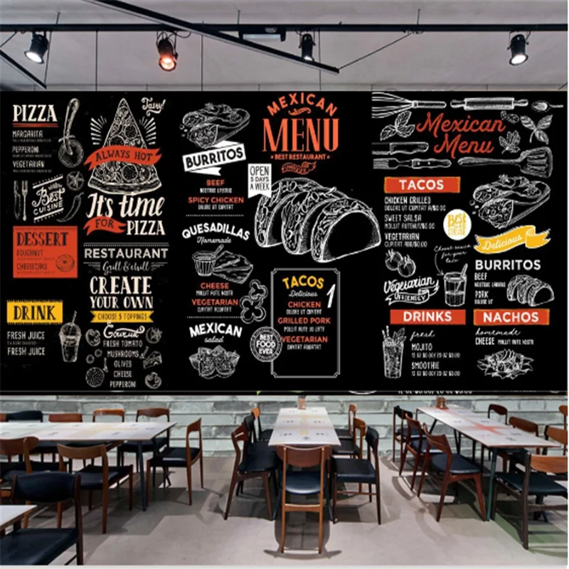 Modern Burgers Restaurant home decor Wall Paper 3D Blackboard Western Fast Food Catering Background Wall Mural Wallpaper 3D