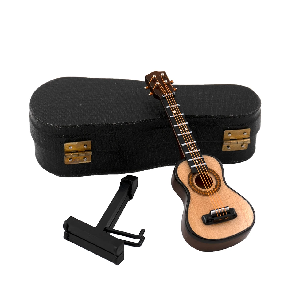 1Pcs Wooden Miniature Ukulele Model Musical Instrument for1/12 Dollhouse1/6 1/10 Action figure Decoration Gift Collection