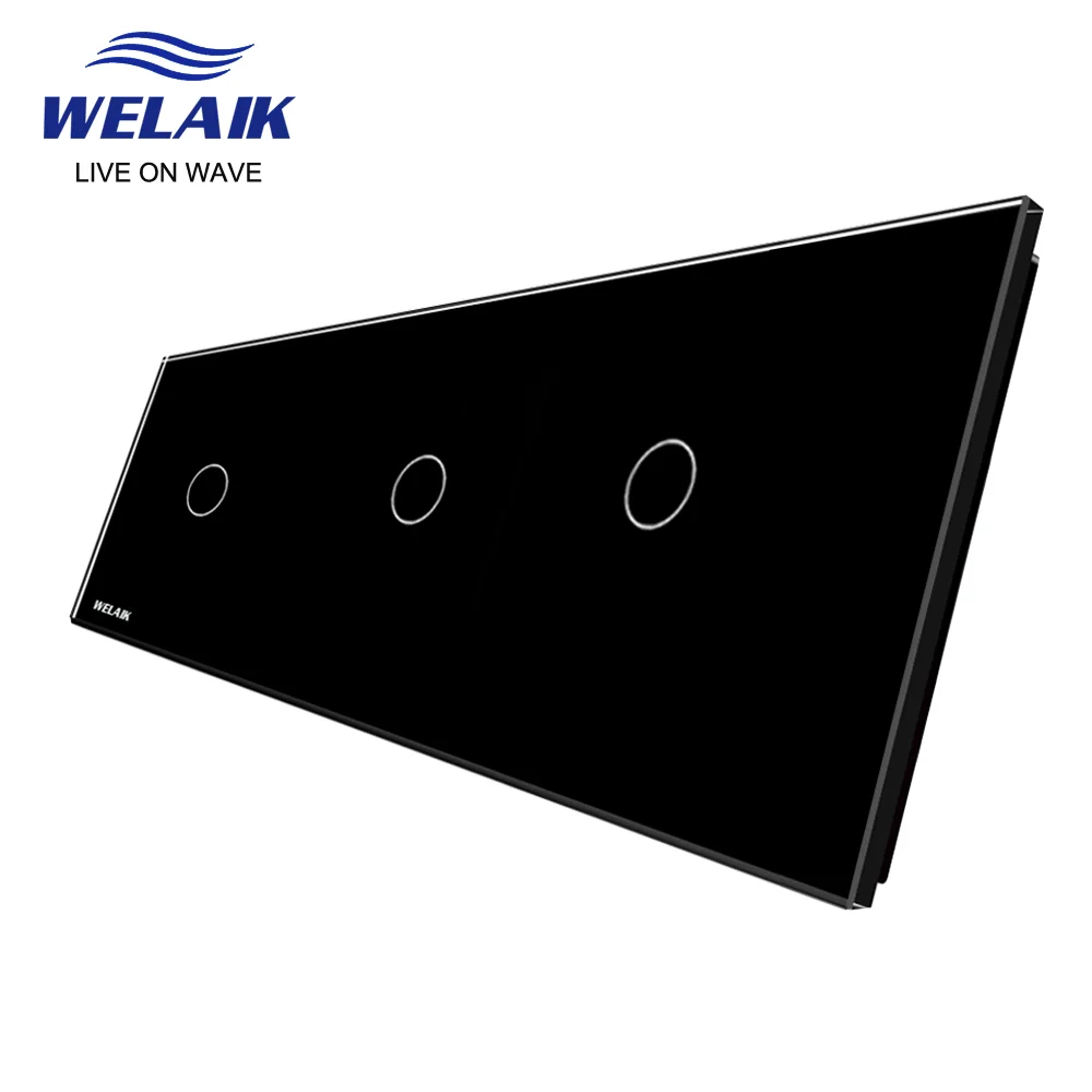 WELAIK  EU 3Frame 222*80mm 1Gang  LED Light Wall Touch Switch White Crystal Tempered Glass Panel Only DIY Parts  A39111W1