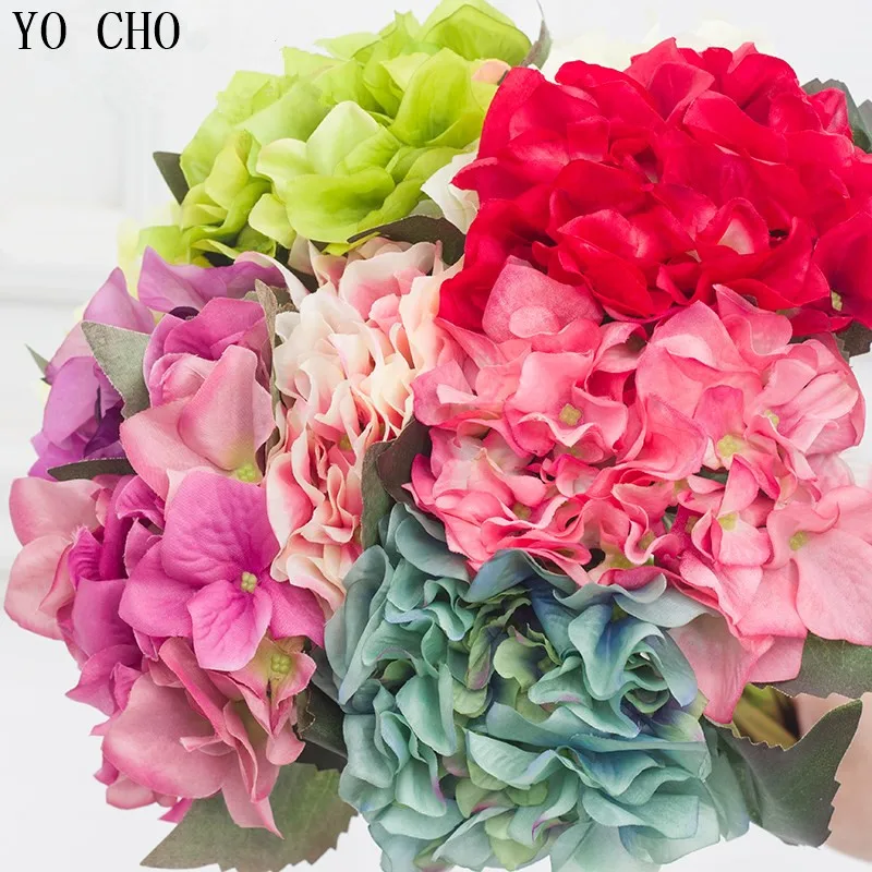 YO CHO Artificial Hydrangea Flowers Branch Silk Fake Flowers Home Garden  Christmas  Wedding Door  Home Decor  Fabric Hydrangeas