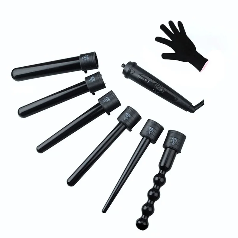 Interchangeable 6 in1 Electric Curler Iron Fast PTC Heating Ceramic Tourmaline Aluminum Band Hair Curling Wand Tool