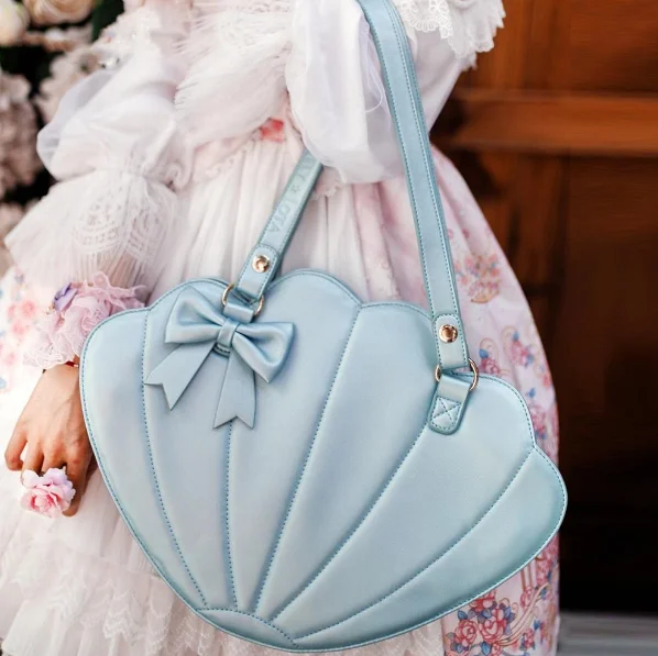 Sweet lolita big shell bag cute bowknot kawaii girl shoulder bag loli cosplay gothic lolita bag