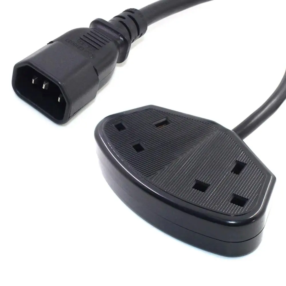 UK Power Extension Computer Cable IEC320 C14 Male Plug to 2 x Female Sockets AC Power Cord For PDU UPS,3x1.0mm Wire 1m