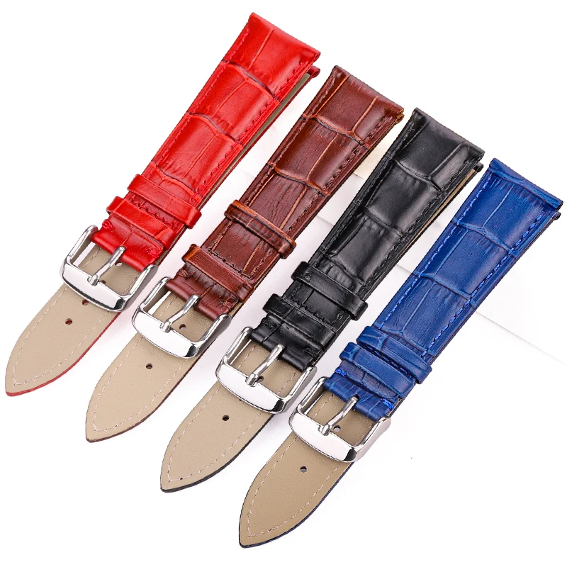 Genuine Leather Watch Band Crocodile Pattern Cowhide 18 19 20 21 22 24 mm Black Brown Blue Red Unisex Bracelet Strap