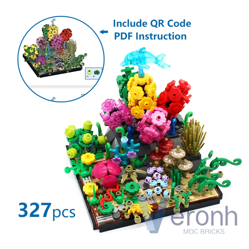 

MOC Ocean Coral Reef Model Set Building Blocks Dolphin Seaweed Grass Bush Plants Underwater World Scenes Bricks Parts Kit Toys