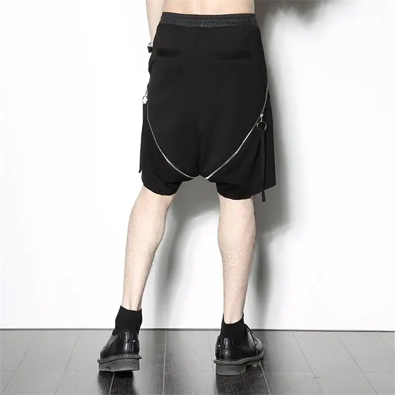 Men's Large Size Black Personality Large Zipper Hip-Hop Pants Loose Casual Five-Point Harem Pants Fashion