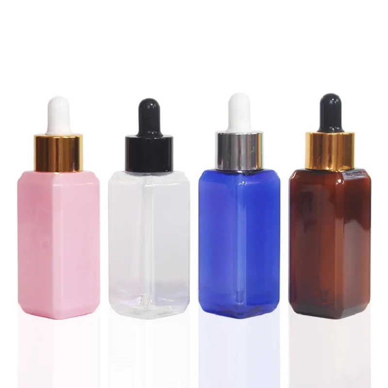 

50pcs Essential Oil Dropper Bottle Pink Brown Square Perfume Dropper Bottle 50ml Cosmetic Refillable PET Plastic Dropper Bottles