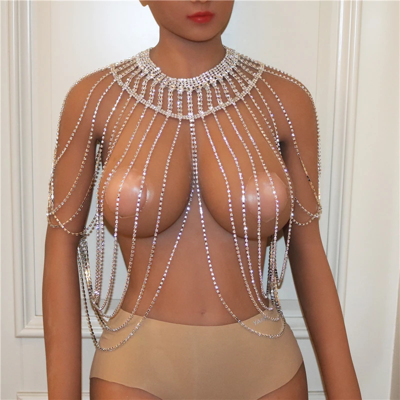 

2021 New Long Tassel Rhinestone Bra Chain Lingerie Top for Women Sexy Crystal Bra Necklace Body Chest Chains Bikini Jewelry