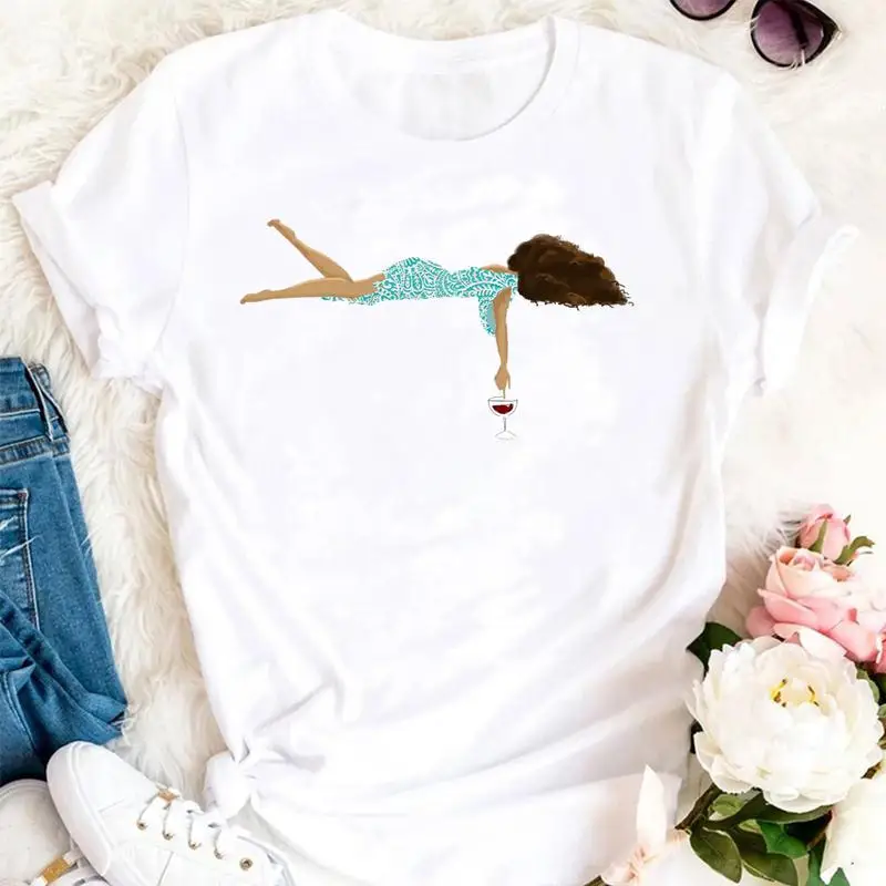 Women Summer Wine Funny 90s Trend Style Tshirts Cartoon Fashion Short Sleeve Clothes Stylish T Top Lady Print 2021 Tee T-Shirt