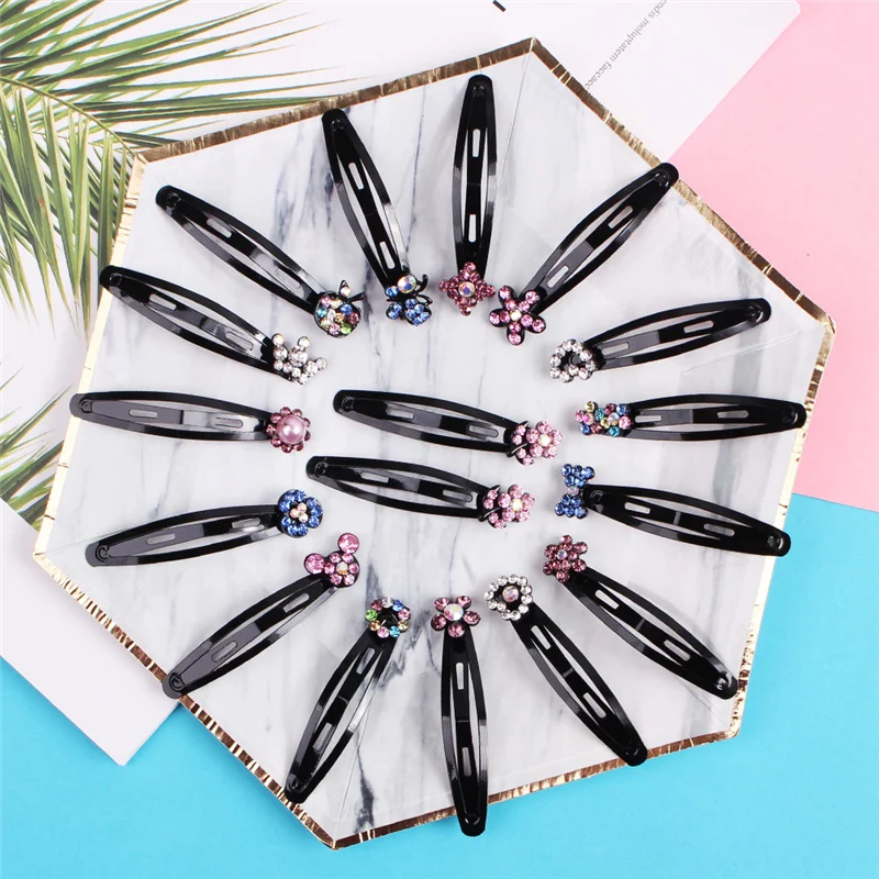 

12Pcs/Lot Korean Style Girls Hair Accessories Glitter Black Barrette Crystal Hairpin Shine Hairclip BB Pins Hair Clips for Women